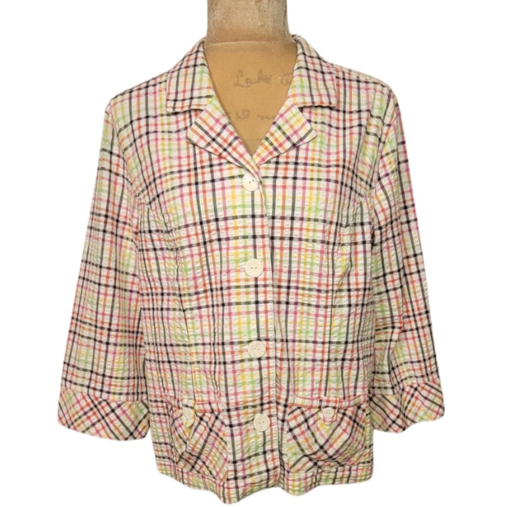 Christopher & Banks Plaid Seersucker Shacket Lightweight Blazer, Size L